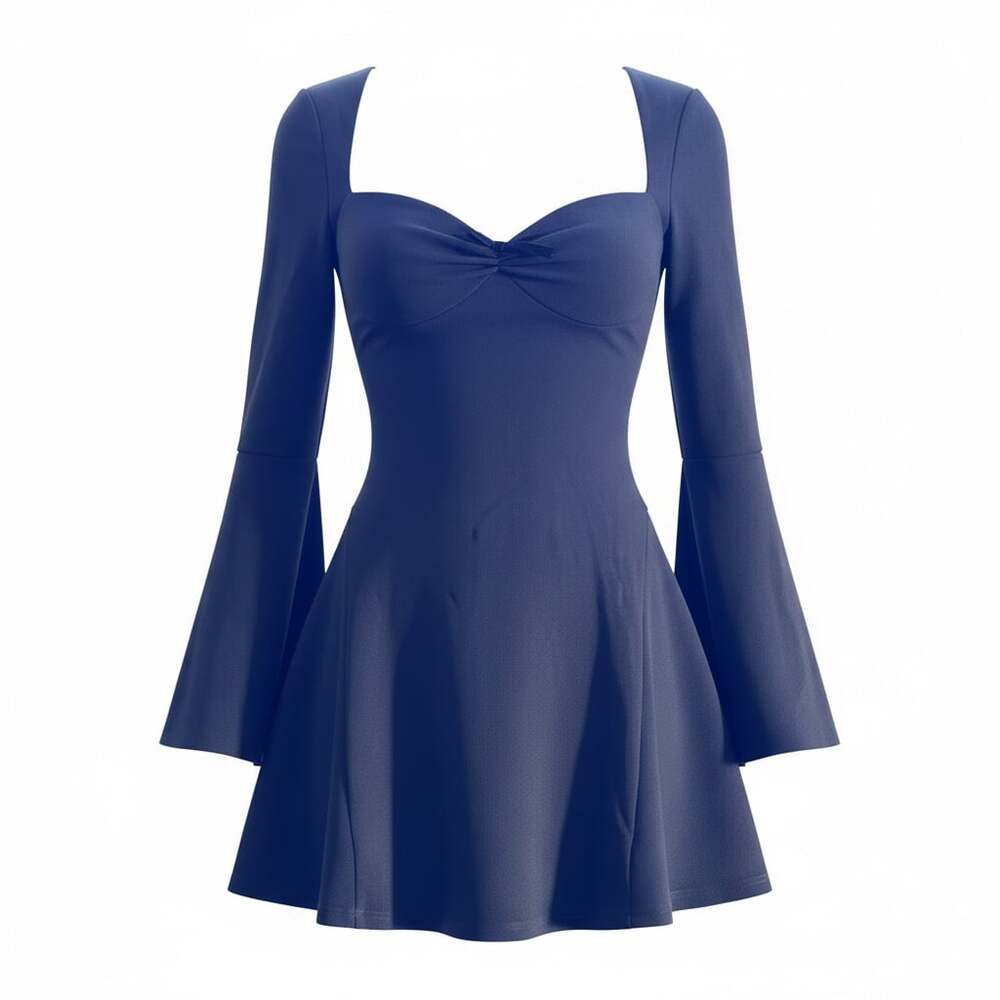 SHESEEWORLD Blue Sweetheart Neckline Flared Sleeve A-Line Mini Dress
